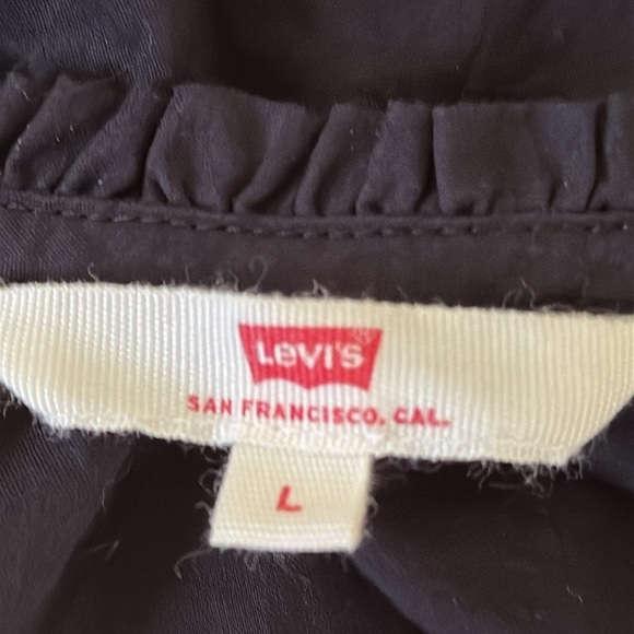 Levis Women’s Peasant Top Black Sheer Boho 3/4 Balloon Sleeve Tassel Tie Lace L - Picture 11 of 13